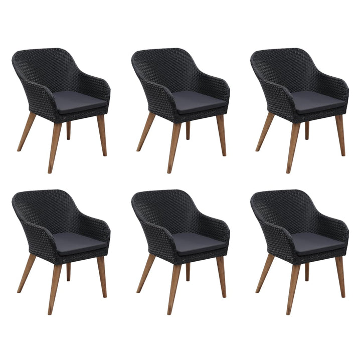 udendørs spisebordssæt 7 dele med hynder polyrattan sort