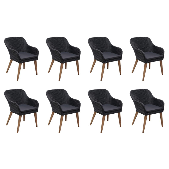 udendørs spisebordssæt 9 dele med hynder polyrattan sort