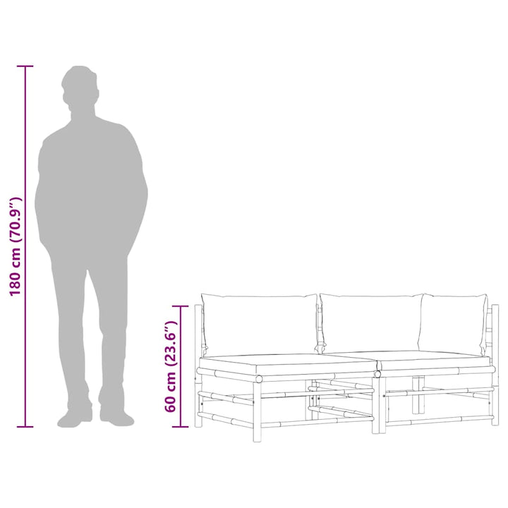 loungesæt til haven 2 dele med cremehvide hynder bambus