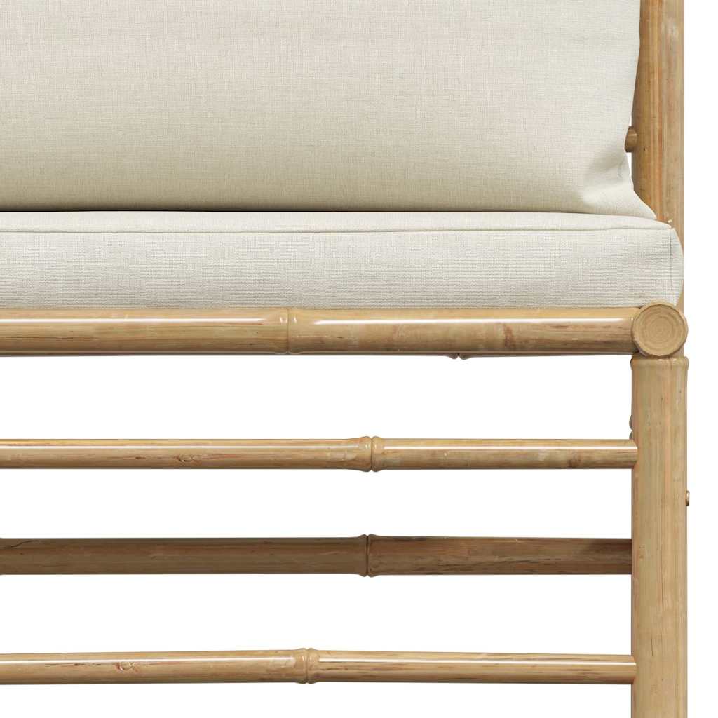 loungesæt til haven 2 dele med cremehvide hynder bambus