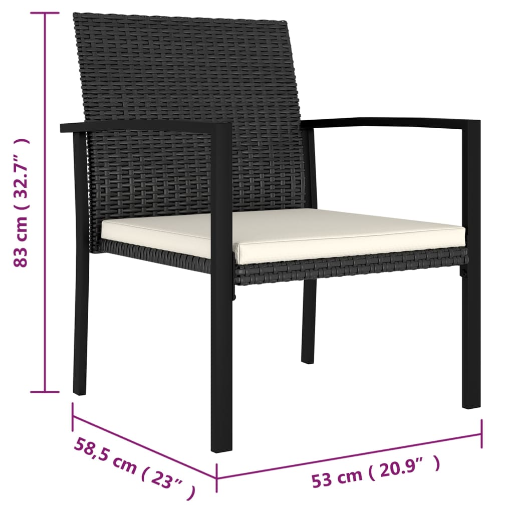 spisebordsstole til haven 2 stk. polyrattan sort