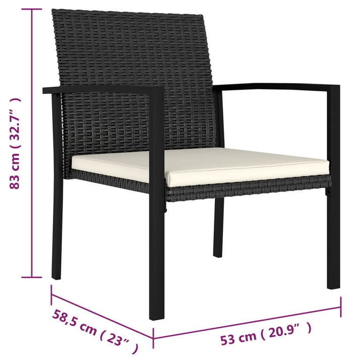 spisebordsstole til haven 2 stk. polyrattan sort