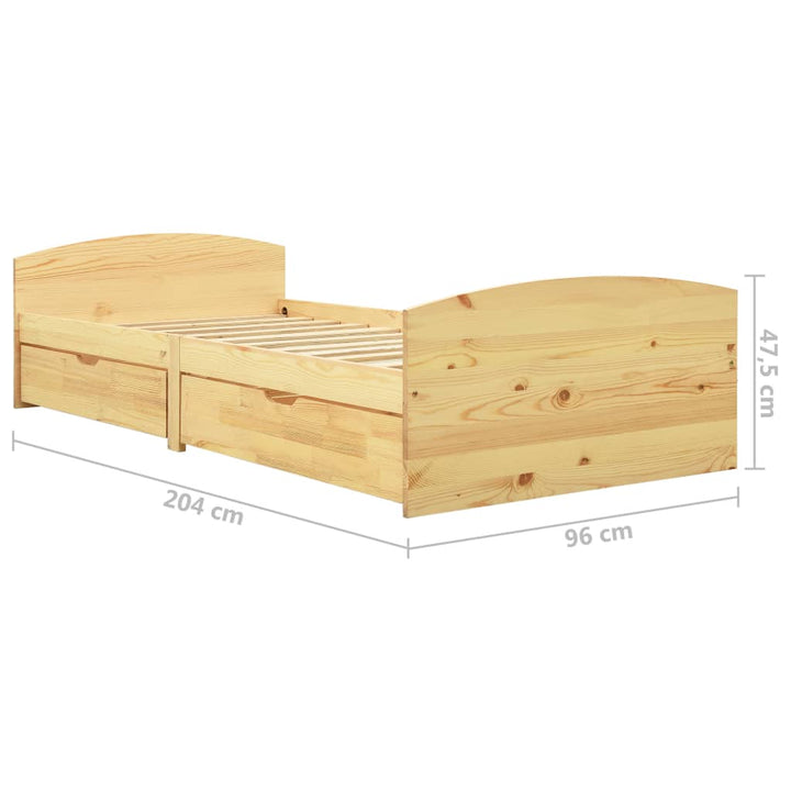 sengeramme med 2 skuffer 90x200 cm massivt fyrretræ