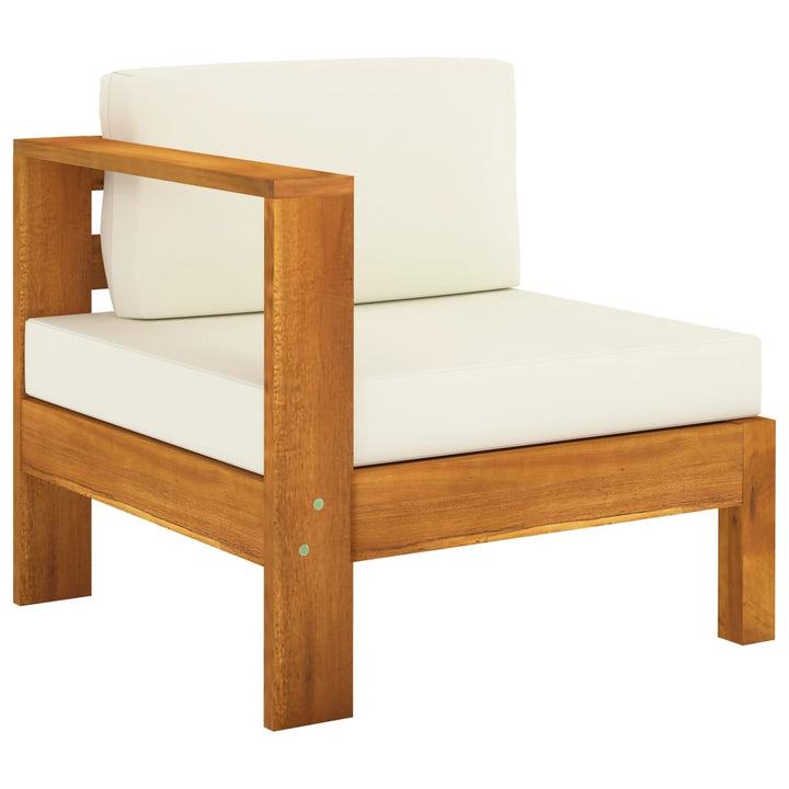 4-personers havesofa med cremehvide hynder massivt akacietræ