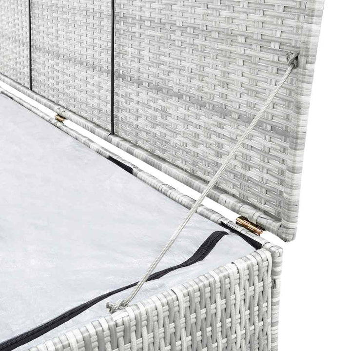 opbevaringskasse til haven 150x100x100 cm polyrattan lysegrå