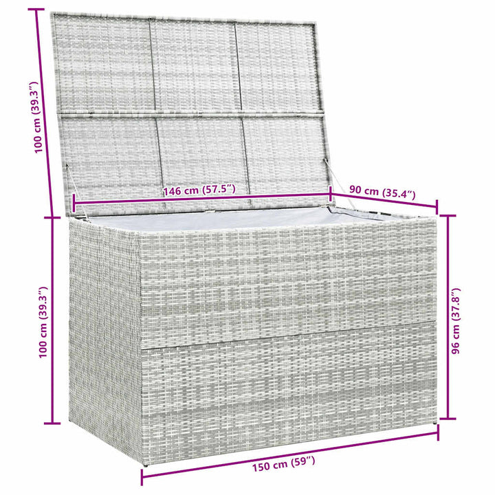 opbevaringskasse til haven 150x100x100 cm polyrattan lysegrå