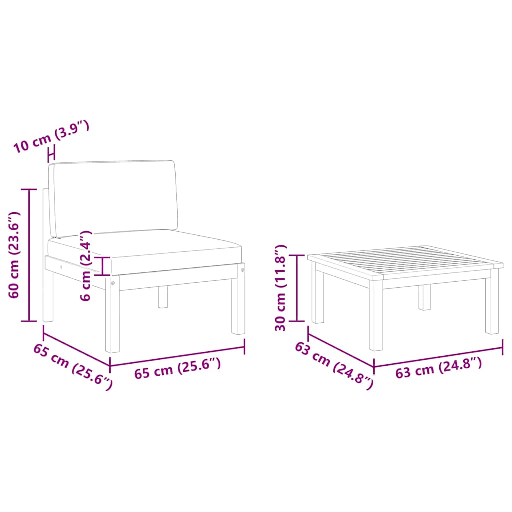 2-delt havemøbelsæt med hynder træ akacie og reb