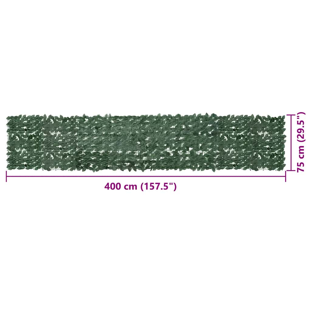 altanafskærmning 400x75 cm mørkegrønne blade