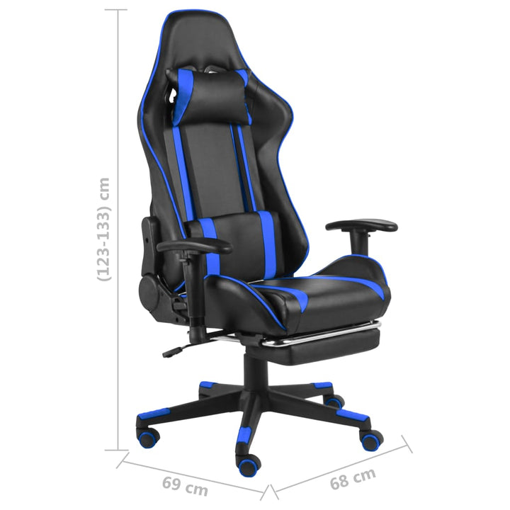 drejelig gamingstol med fodstøtte PVC blå