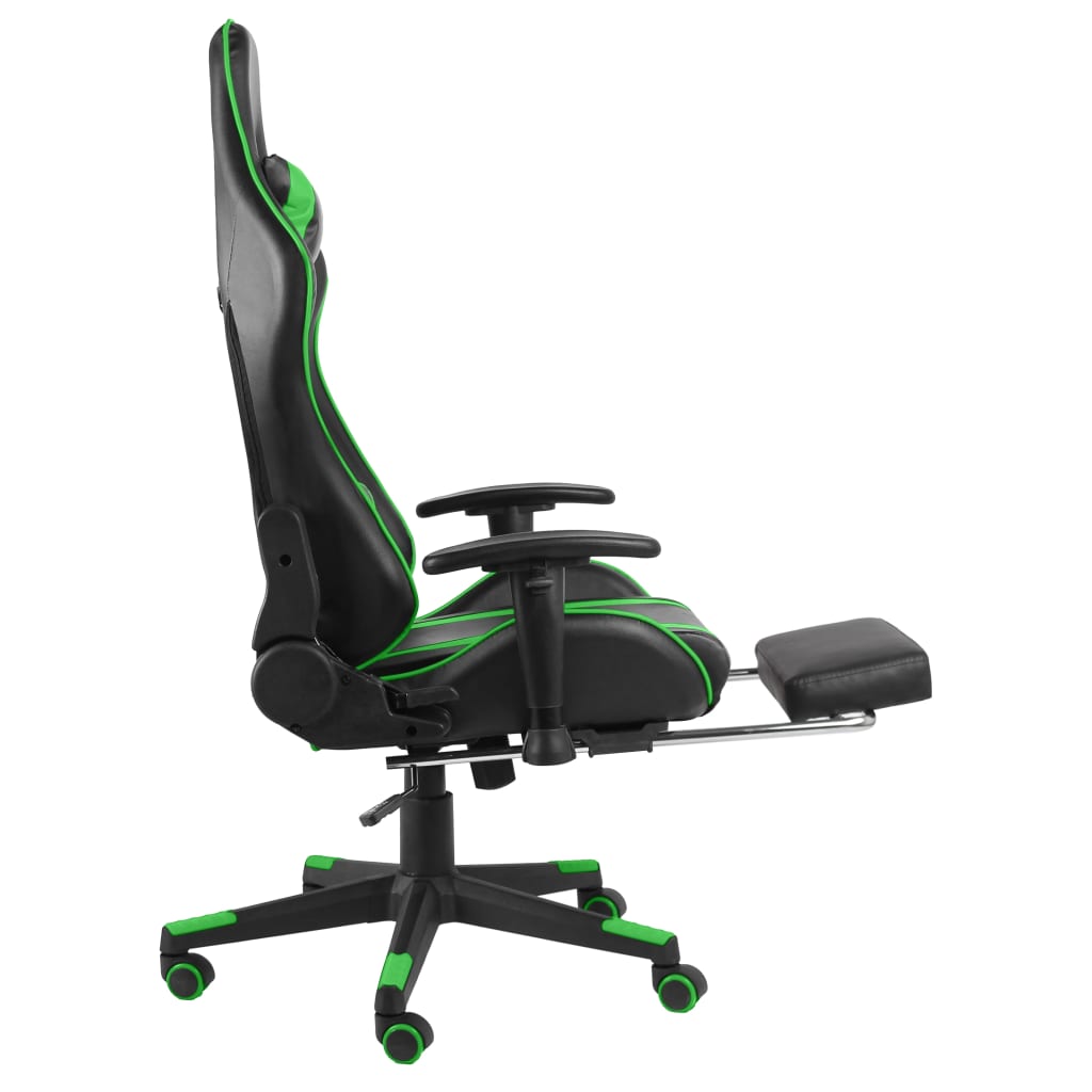 drejelig gamingstol med fodstøtte PVC grøn