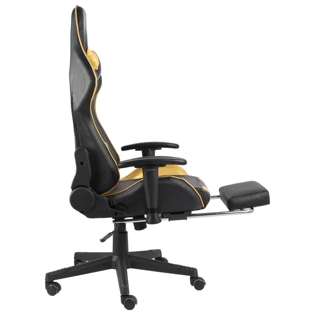 drejelig gamingstol med fodstøtte PVC guldfarvet