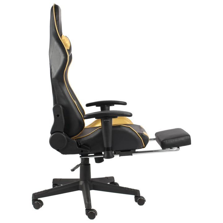 drejelig gamingstol med fodstøtte PVC guldfarvet