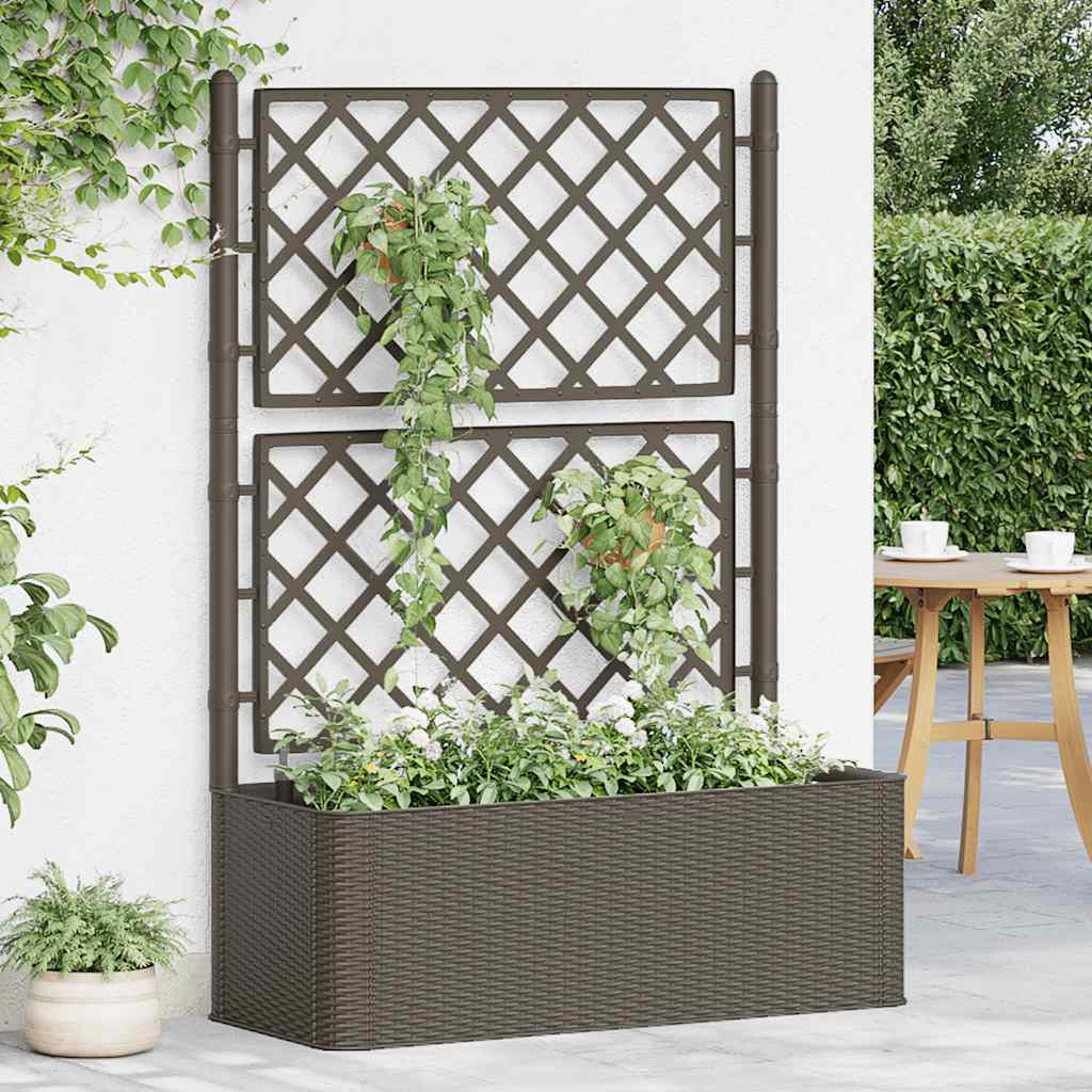 højbed med espalier og automatisk vandingssystem mokkafarvet