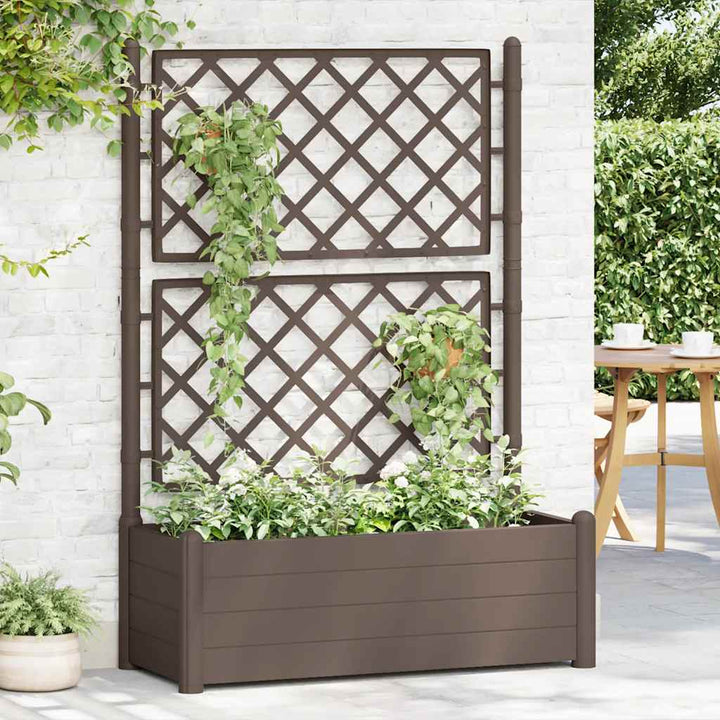 plantekasse med espalier 100x43x142 cm PP mokkafarvet