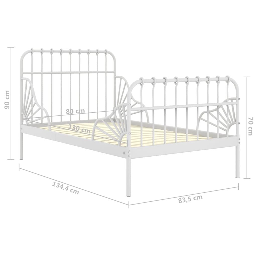 udvideligt sengestel 80x130/200 cm metal hvid