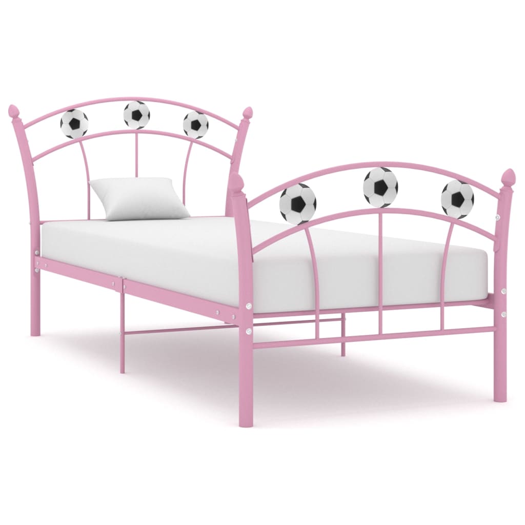 sengestel 90x200 fodbolddesign metal pink