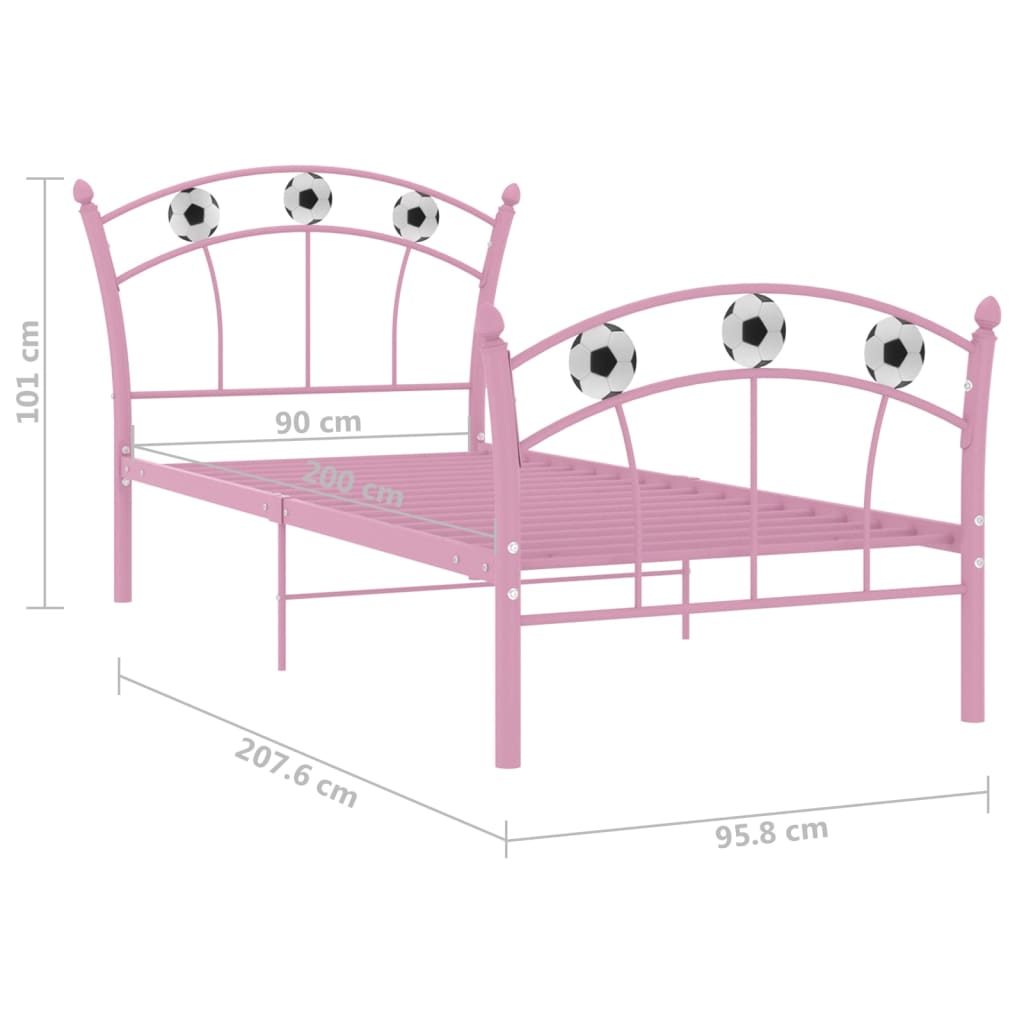 sengestel 90x200 fodbolddesign metal pink