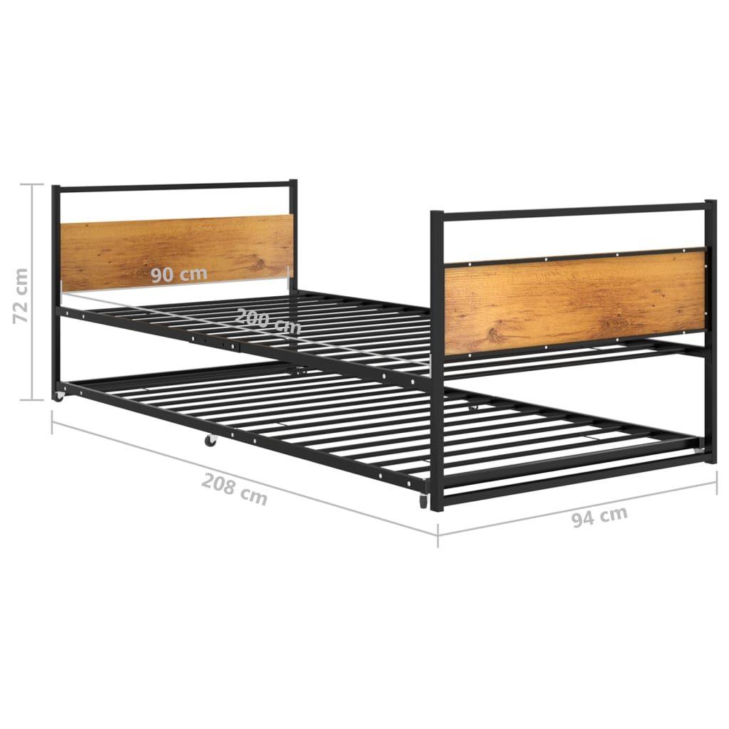 sengeramme med udtræk 90x200 cm metal sort