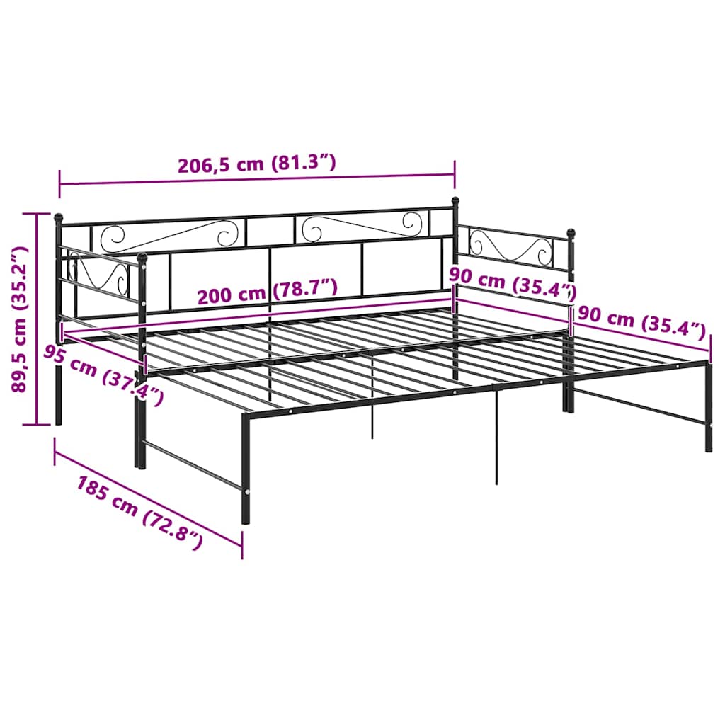 sengestel til udtræksseng 90x200 cm metal sort