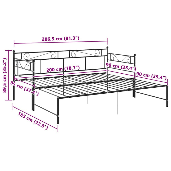 sengestel til udtræksseng 90x200 cm metal sort