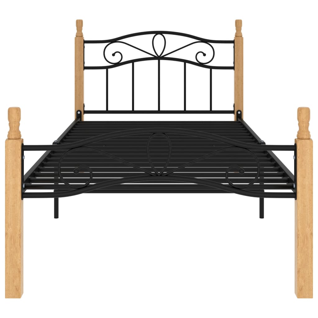 sengeramme 90x200 cm metal og massivt egetræ sort