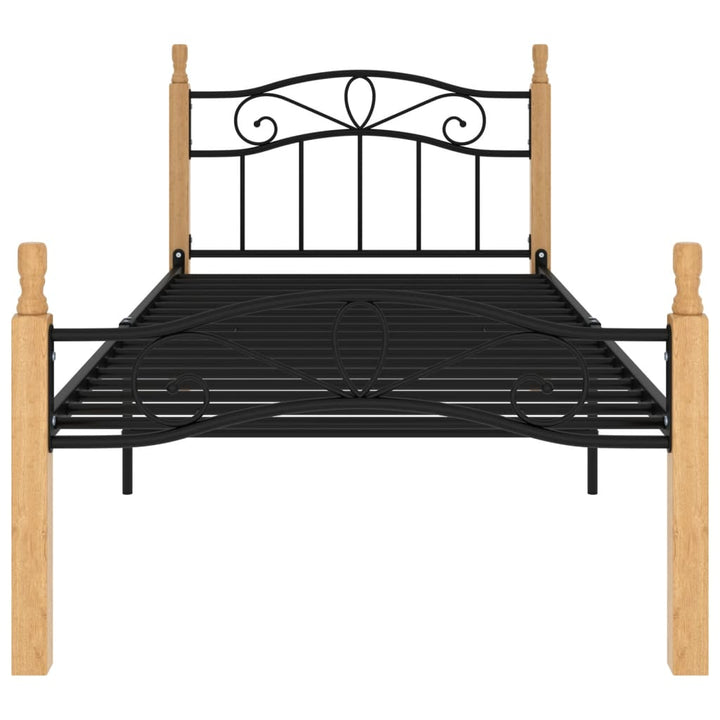 sengeramme 90x200 cm metal og massivt egetræ sort