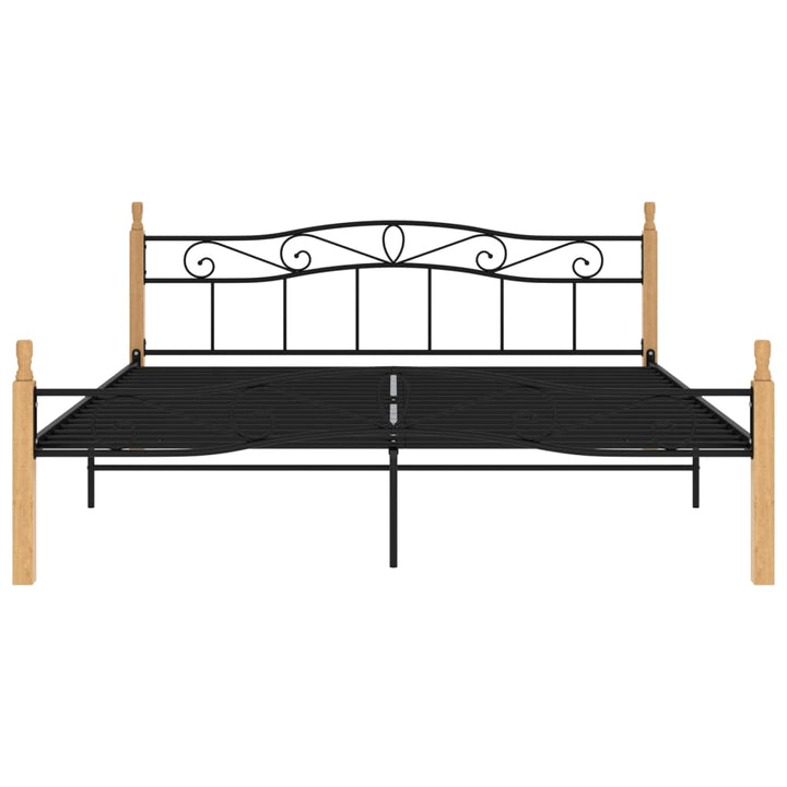sengeramme 200x200 cm metal og massivt egetræ sort