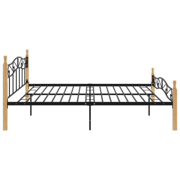 sengeramme 200x200 cm metal og massivt egetræ sort