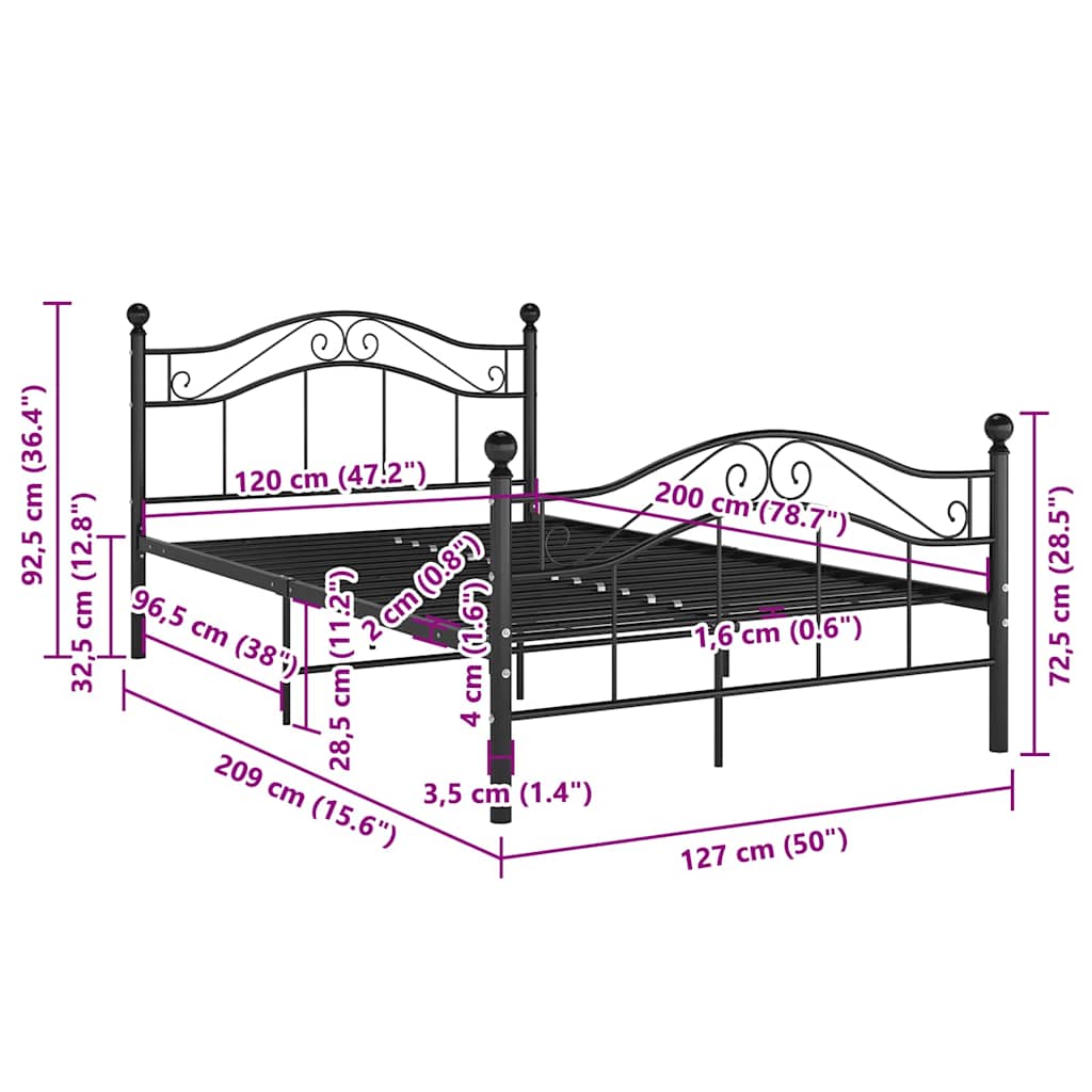 sengestel 120x200 cm metal sort
