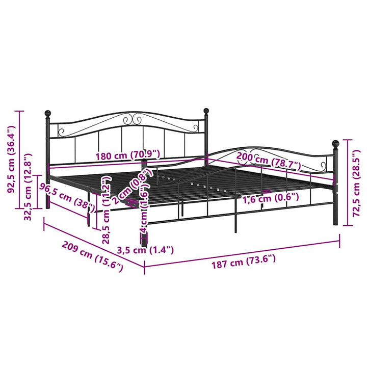 sengestel 180x200 cm metal sort