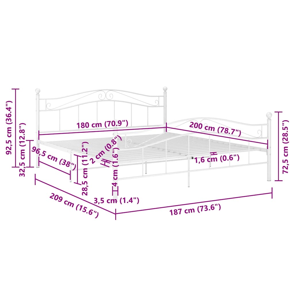 sengestel 180x200 cm metal hvid