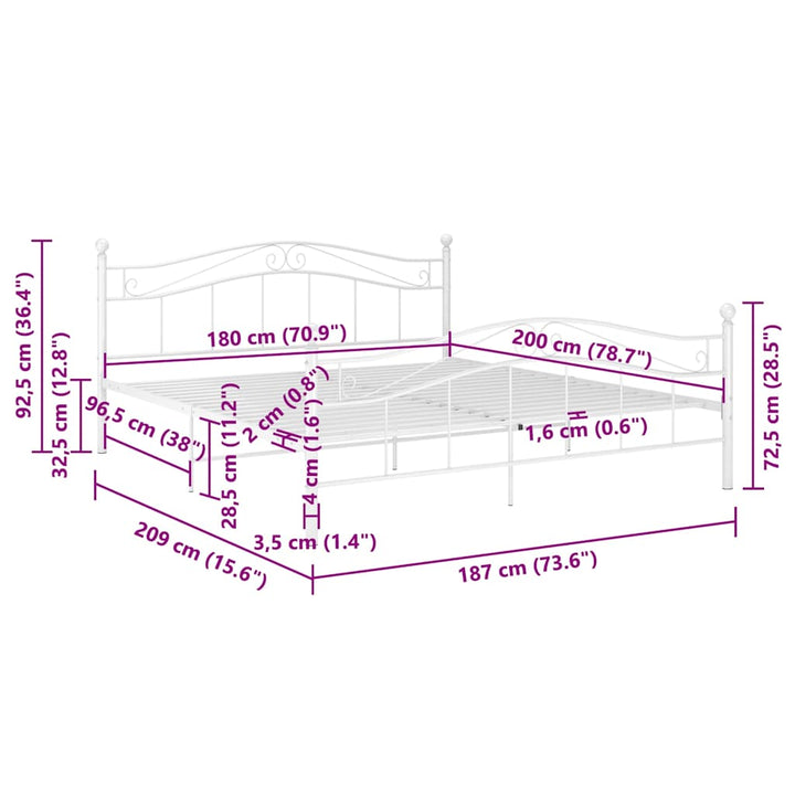 sengestel 180x200 cm metal hvid