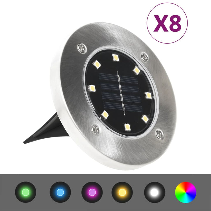 soldrevne LED-nedgravningsspots 8 stk. RGB-farver