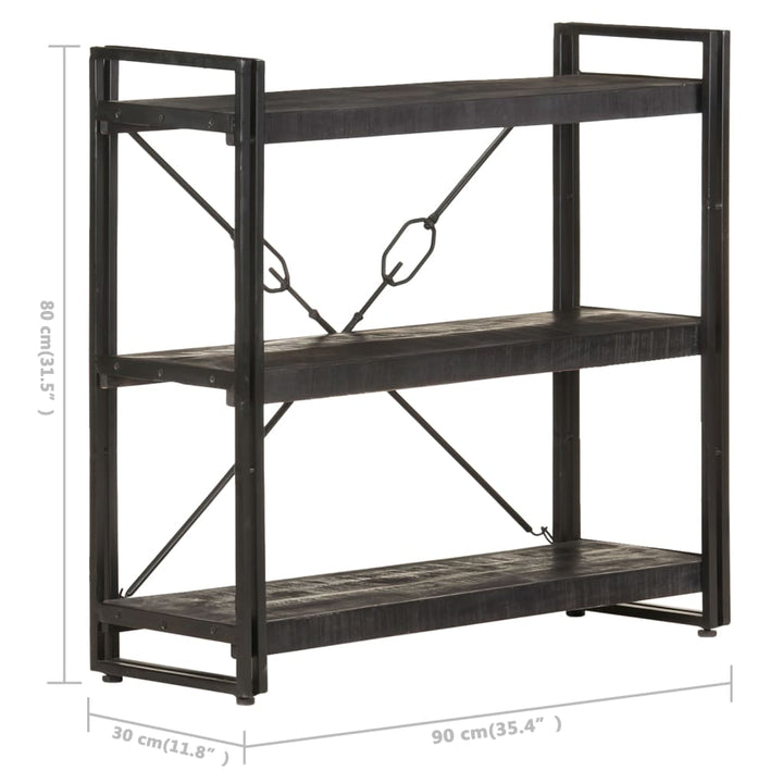 bogreol m. 3 hylder 90x30x80 cm massivt mangotræ sort