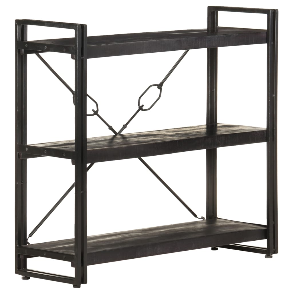bogreol m. 3 hylder 90x30x80 cm massivt mangotræ sort