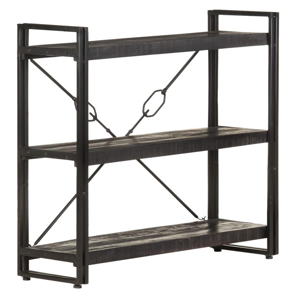 bogreol m. 3 hylder 90x30x80 cm massivt mangotræ sort