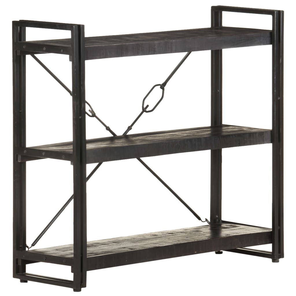bogreol m. 3 hylder 90x30x80 cm massivt mangotræ sort