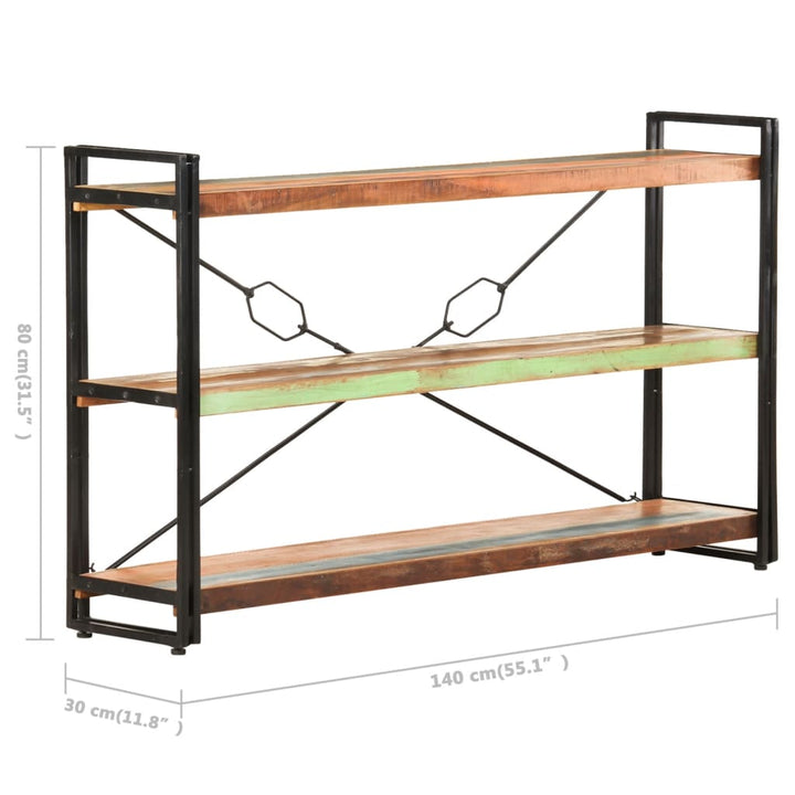 bogreol m. 3 hylder 140x30x80 cm massivt genbrugstræ