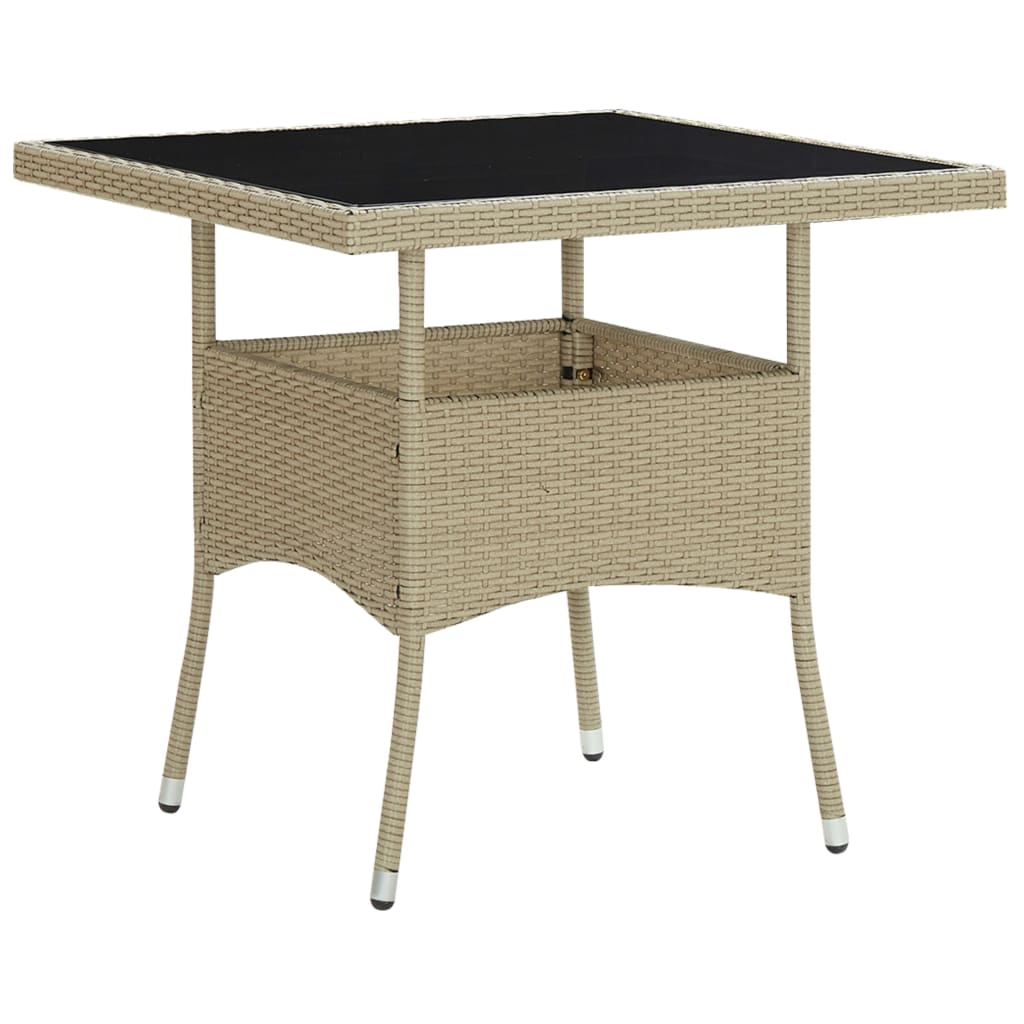 spisebordssæt til haven 3 dele polyrattan og glas beige