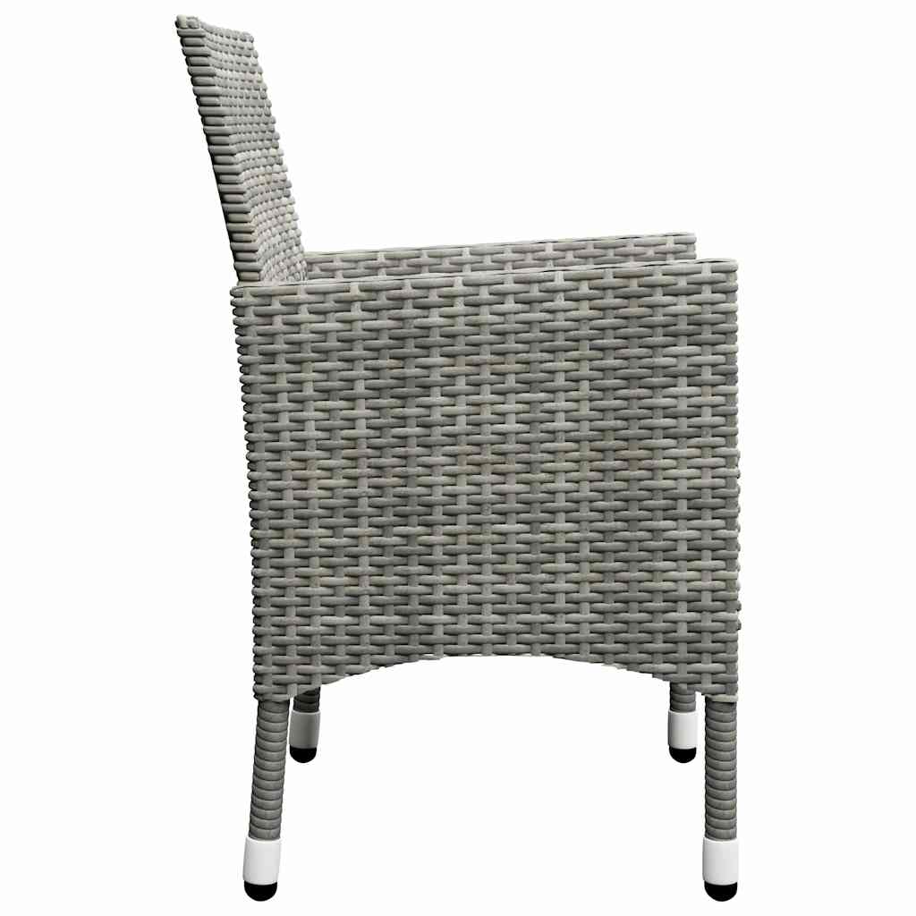 bistrosæt til haven 3 dele polyrattan og hærdet glas grå