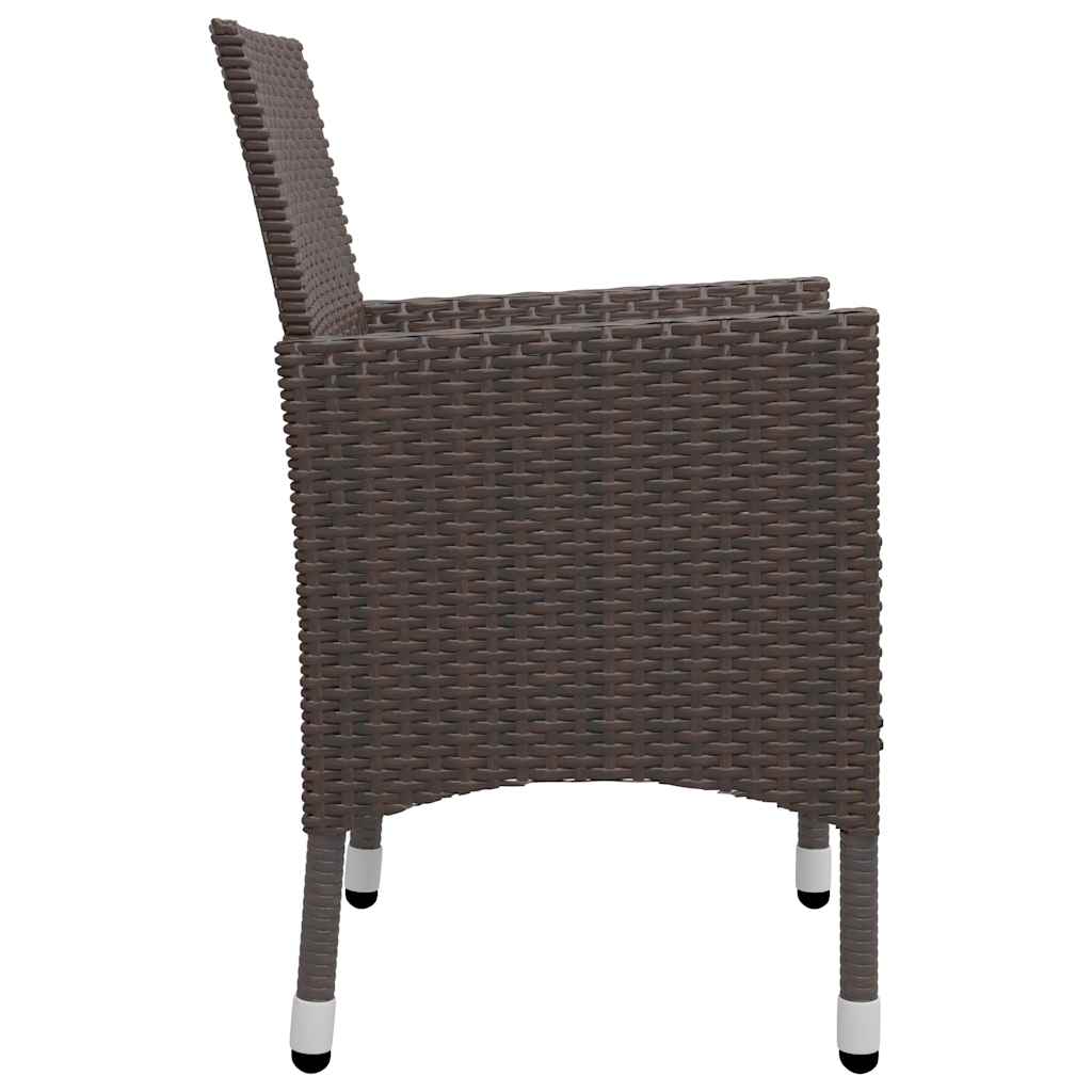 bistrosæt til haven 3 dele polyrattan og hærdet glas brun