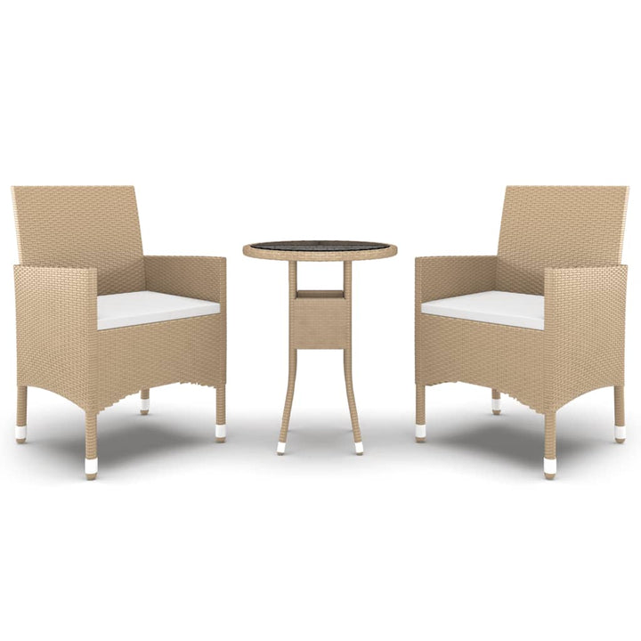 spisebordssæt til haven 3 dele polyrattan beige