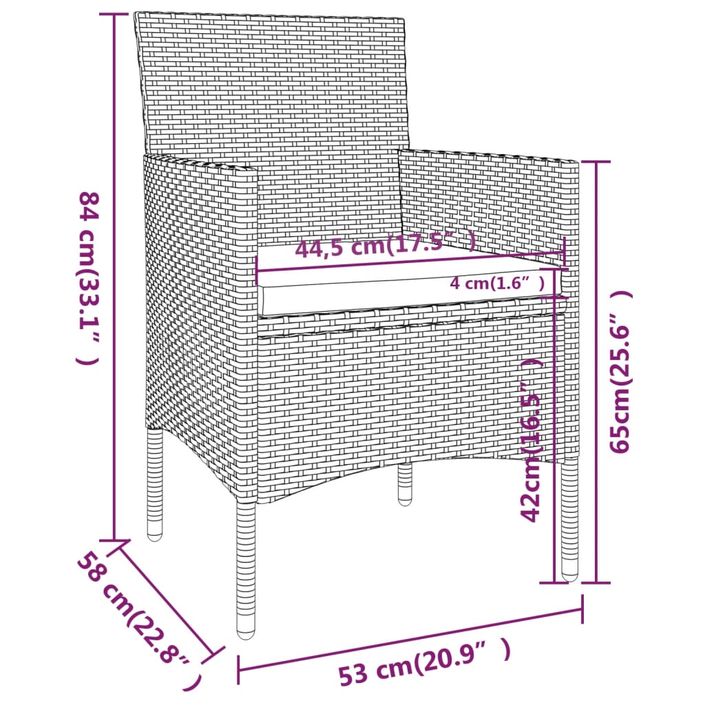 spisebordssæt til haven 5 dele polyrattan sort
