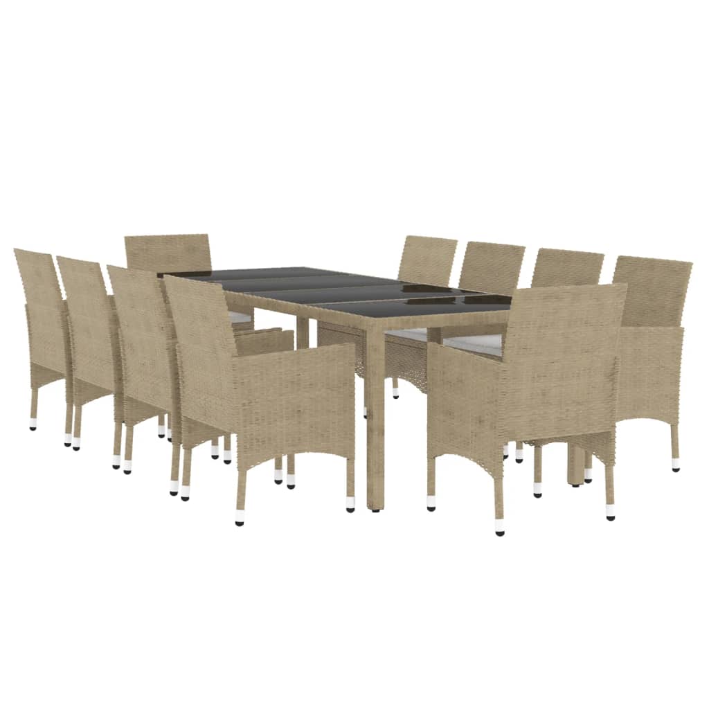 spisebordssæt til haven 11 dele polyrattan beige