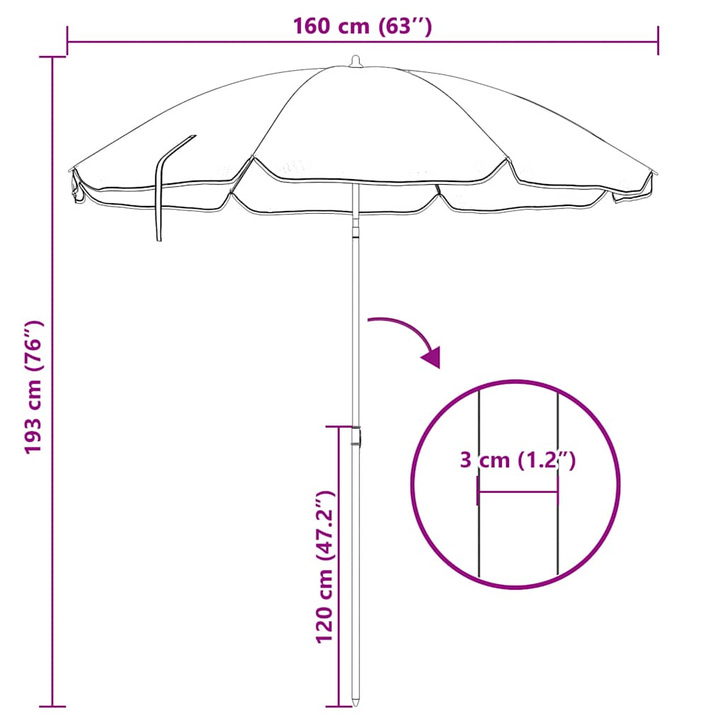 parasol 180 cm stålstang sandfarvet