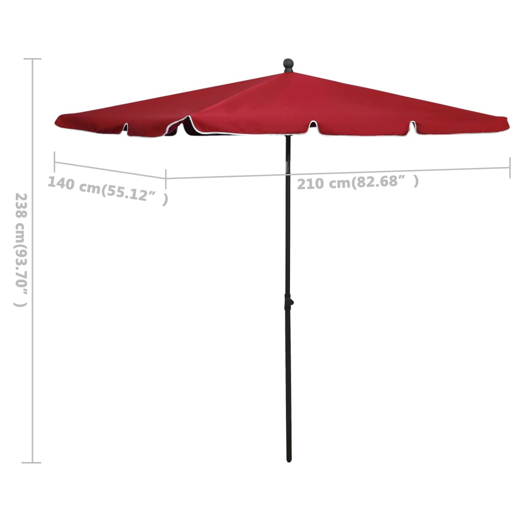 parasol med stang 210x140 cm bordeauxfarvet