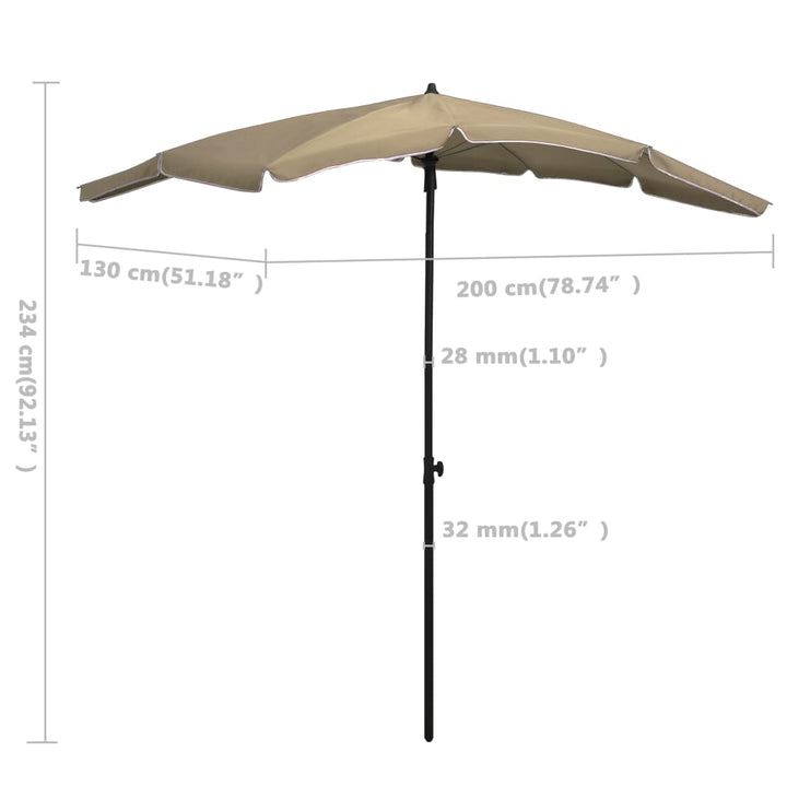 parasol med stang 200x130 cm gråbrun