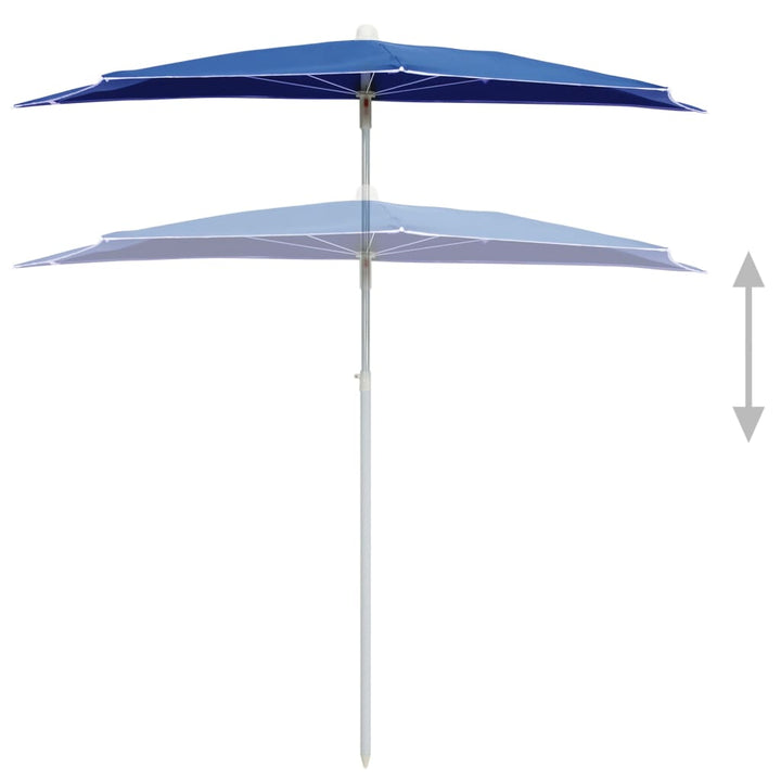 halv parasol med stang 180x90 cm azurblå