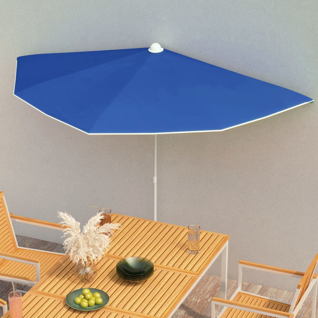 halv parasol med stang 180x90 cm azurblå