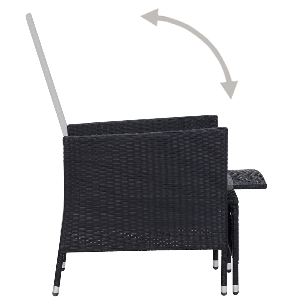loungesæt til haven 3 dele med hynder polyrattan sort